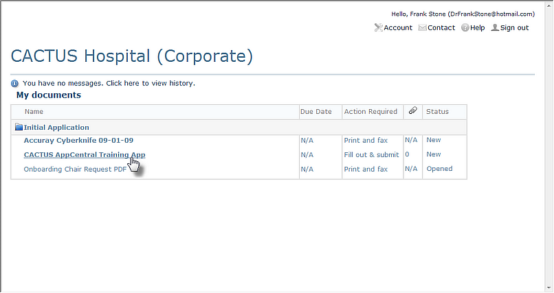 Figure 9 Selecting a Document for Electronic Processing